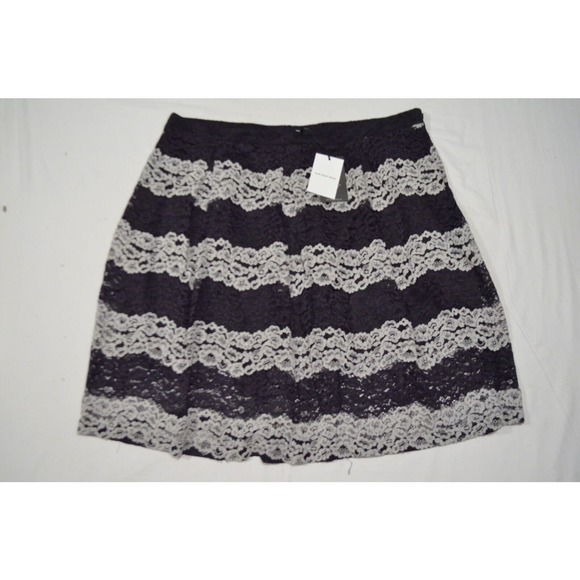 NEW‎ Who What Wear 24W Woman Plus Black White Lace Stripe A-Line Skirt - Picture 1 of 2